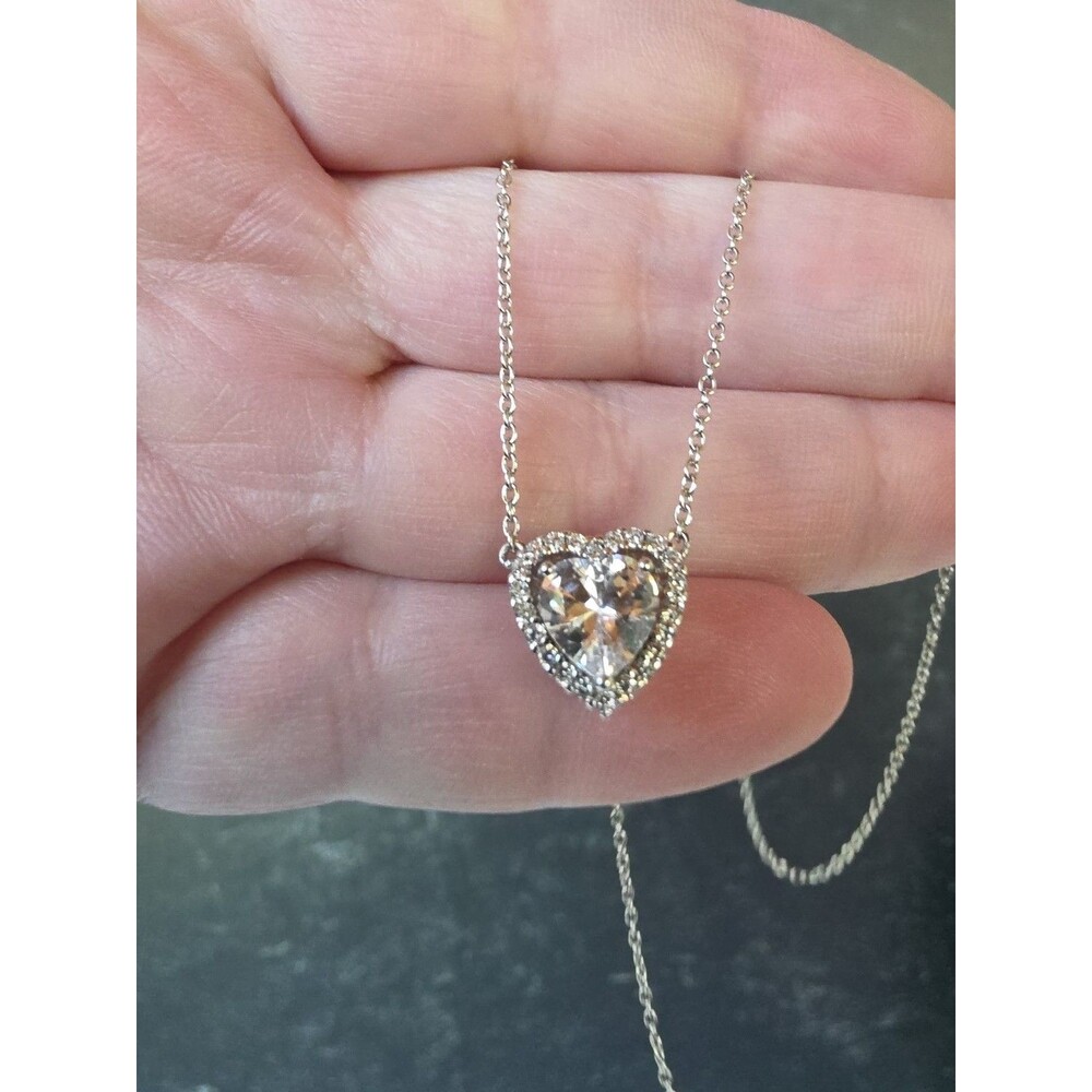 925 Sterling Silver CZ Heart-shaped Pendant Necklace Vintage